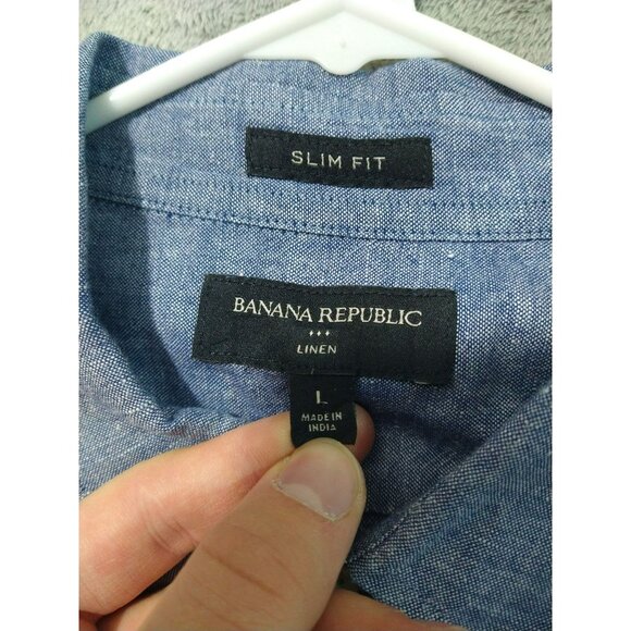 Banana Republic Shirt Mens Large Blue Linen Blend Slim Fit Long Sleeve Button Up - Picture 7 of 10